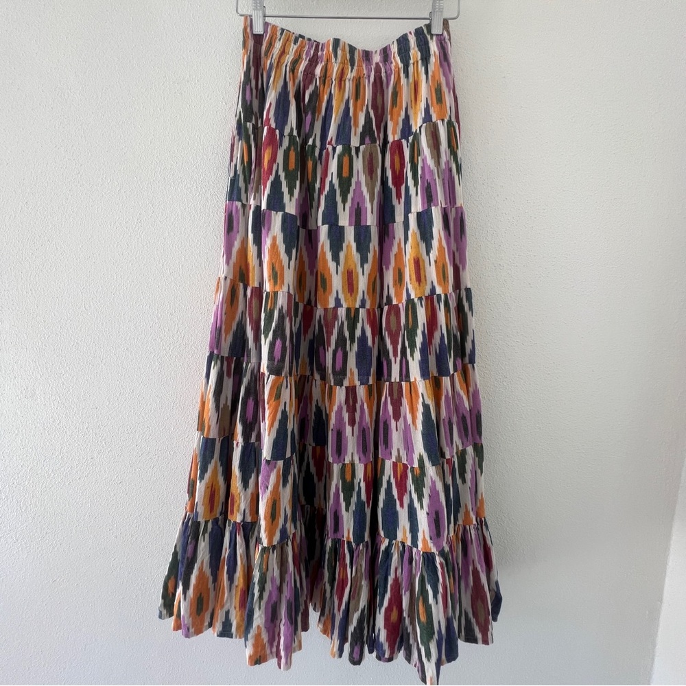 La Plage Tiered Maxi Skirt, Ikat (Size Medium)